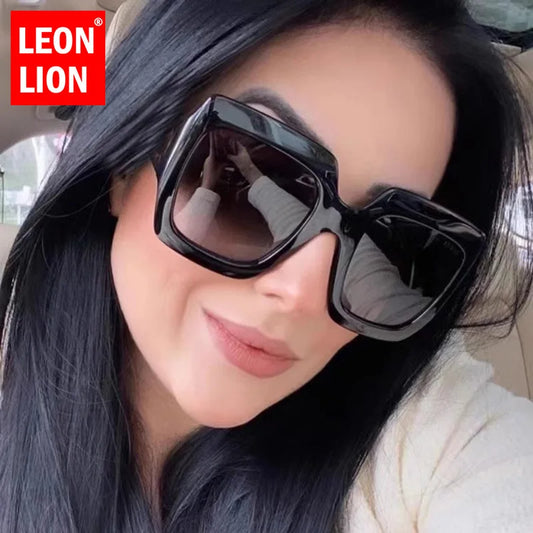 LeonLion Square Retro Sunglasses Women Oversized Leopard Eyewear