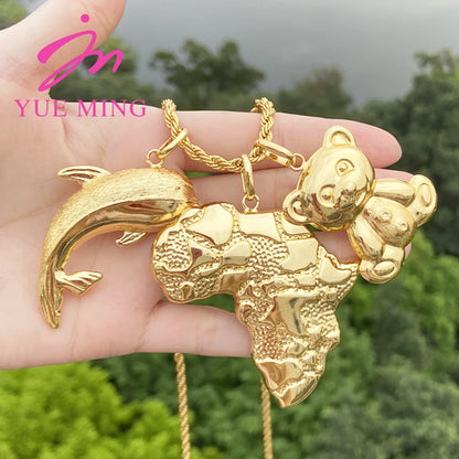 3pcs Pendant with 60cm Chain For Women Men 18k Gold Plated Copper