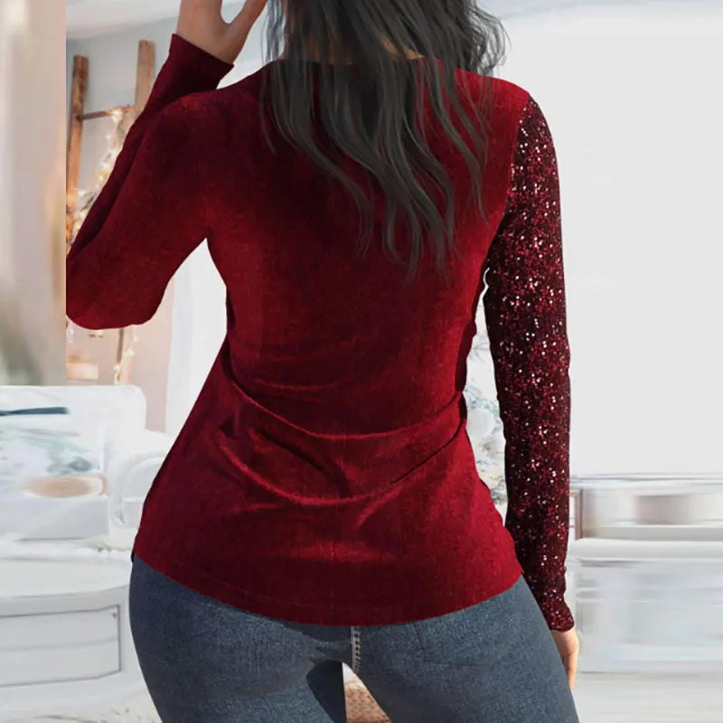 Sexy V Neck Halter Women Tops Pullover Elegant Long Sleeve Slim