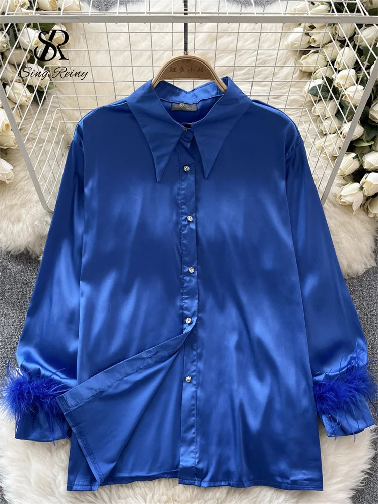 High Quality Loose Shirt Female Lapel Collar Long Sleeves