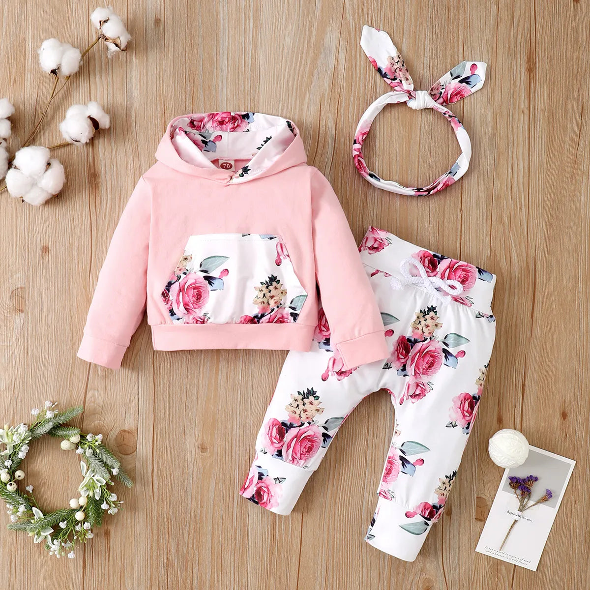 0-24 Months Newborn Baby Girl Floral Clothes Set Hooded Printed Top +