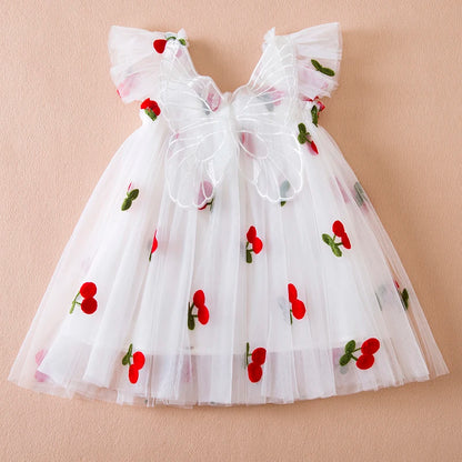 Baby Girl Party Dress Princess Birthday Clothes Back Bow Wing Solid