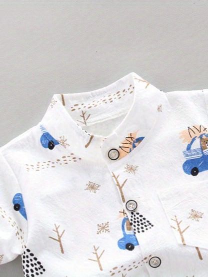 Infant and toddler summer full print bear driving pattern short