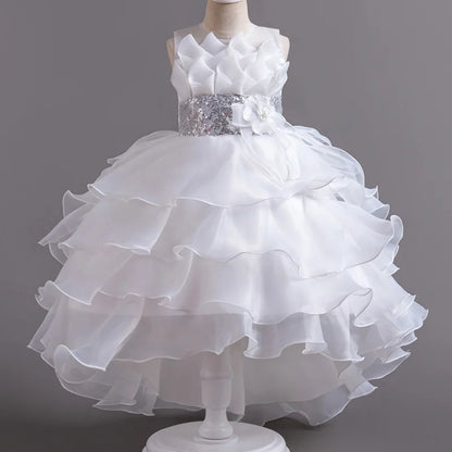 New Girl Tail Flower Waist Collection Multiple Books Skirt Hem Mesh Skirt Stage Walk Show Piano Performance Dress