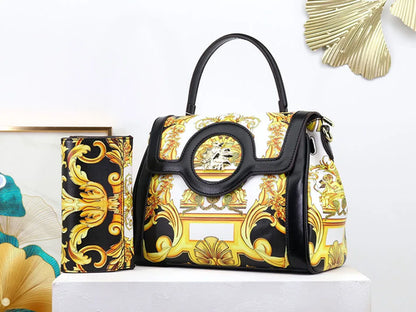 NEW Printed Pattern Wallet Handbag Set Luxury