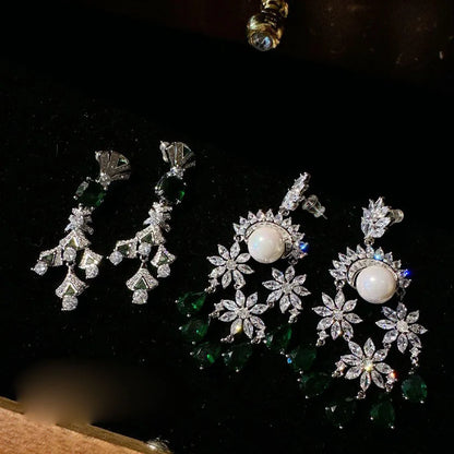 Women Mojito Snowflake Gem Pearl Plated 18K Gold Peacock Green