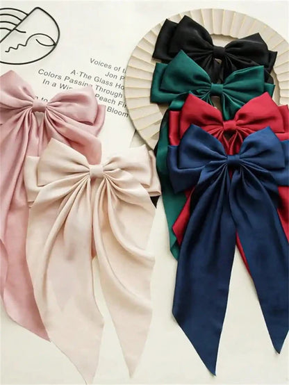 6 spring clip streamers bow hair clips for women