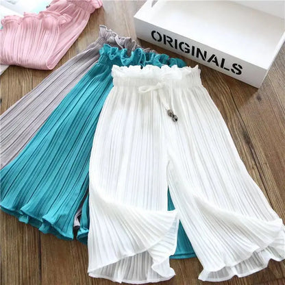 Baby Fashion Lace Chiffon Waist Flare Trousers Childen's Girls Summer