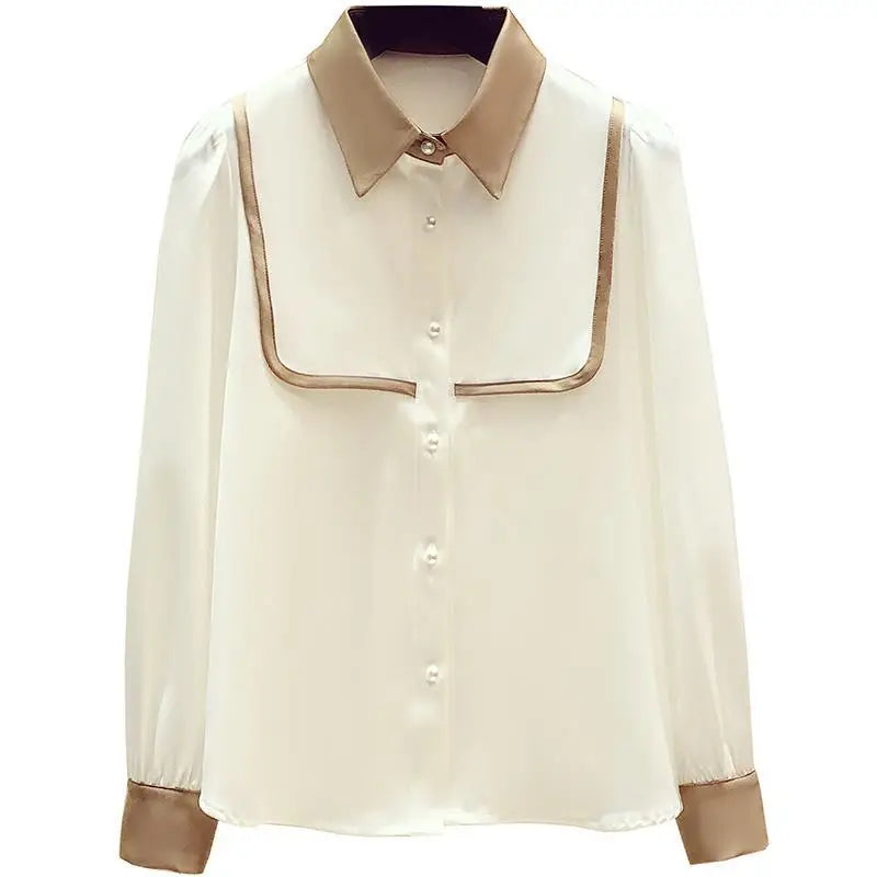 Spring Summer New Long-sleeved Shirt Women's Contrast Colour Polo