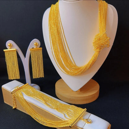 New 24k Gold Plated Dubai Jewelry Fashion Tassel Necklace Earrings