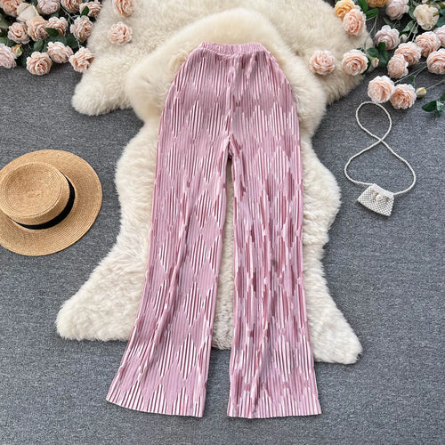 Pleated Vintage Striped Long Pants Fashion Spring High Waist