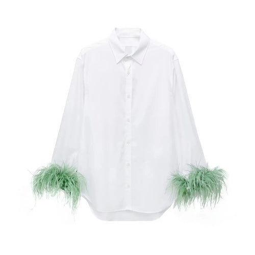 Women's Clothing European and American Style Feather Decoration Poplin