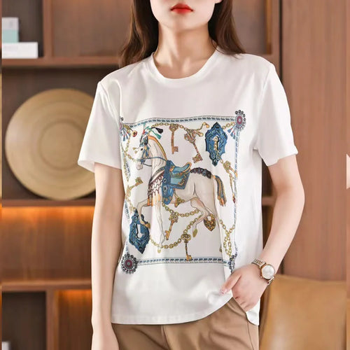 Summer Hot Sale Satin Silk White T-shirt Luxury Sense for Ladies'