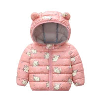 Winter coat 0-6 Age girls hooded with velvet to keep warm Korean version fashion print sweet Joker down jacket children clothing