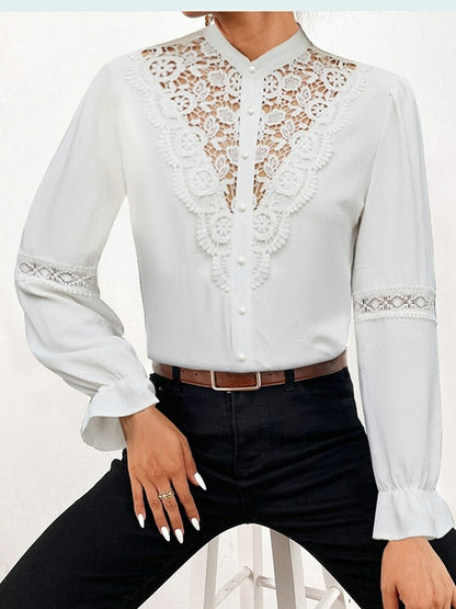 White Print Women's Ruffles Top Blouse