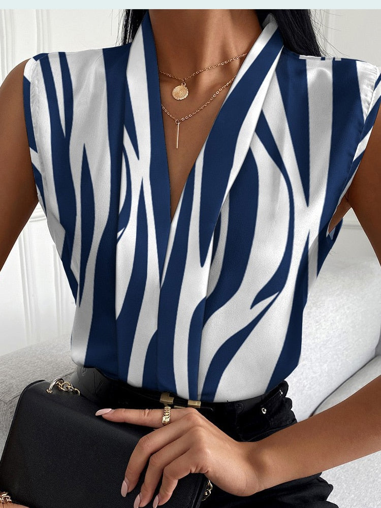 Print Tops V-neck Sleeveless Casual Shirt