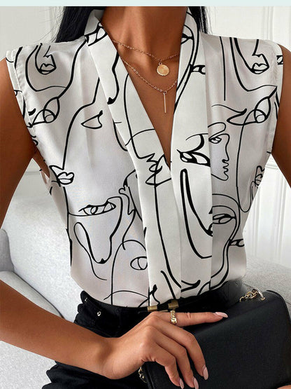 Print Tops V-neck Sleeveless Casual Shirt