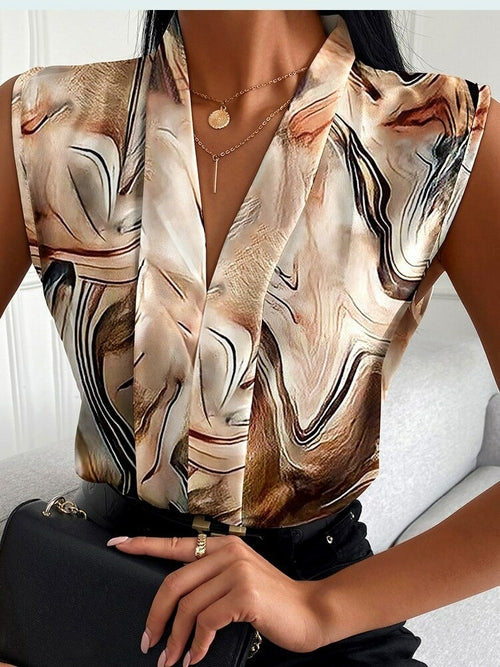 Print Tops V-neck Sleeveless Casual Shirt