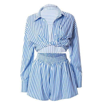 Two piece sets fashion casual shirt with shorts Women's spring  summer