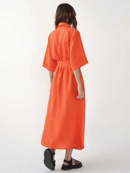 Cotton Linen Long Wrap Summer Dress