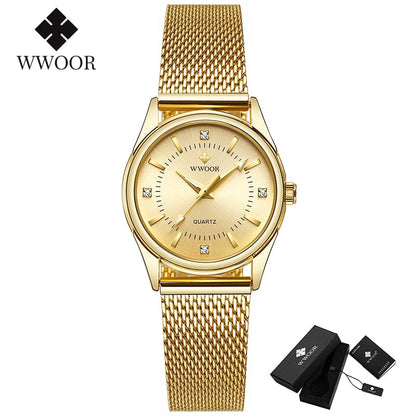 Luxury Brand Dress Gold Watch Ladies Elegant Diamond Small