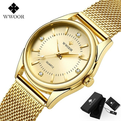 Luxury Brand Dress Gold Watch Ladies Elegant Diamond Small