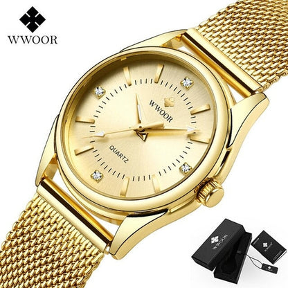 Luxury Brand Dress Gold Watch Ladies Elegant Diamond Small