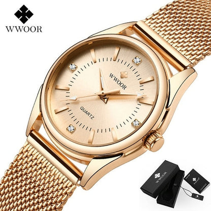 Luxury Brand Dress Gold Watch Ladies Elegant Diamond Small