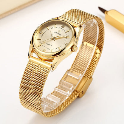 Luxury Brand Dress Gold Watch Ladies Elegant Diamond Small