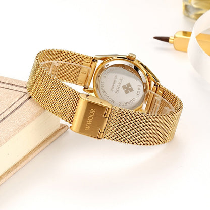 Luxury Brand Dress Gold Watch Ladies Elegant Diamond Small