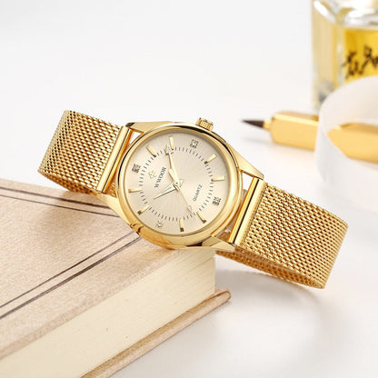 Luxury Brand Dress Gold Watch Ladies Elegant Diamond Small