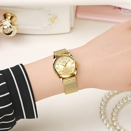 Luxury Brand Dress Gold Watch Ladies Elegant Diamond Small