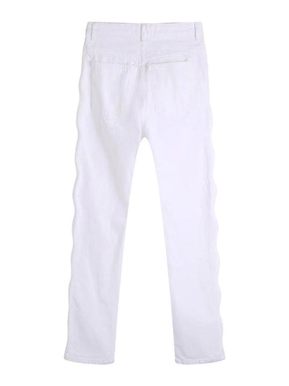 Woman Sexy White Hollow Out Straight Pants