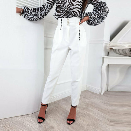 Slim High Waist Pants Elegant Button Suit Pencil Pants