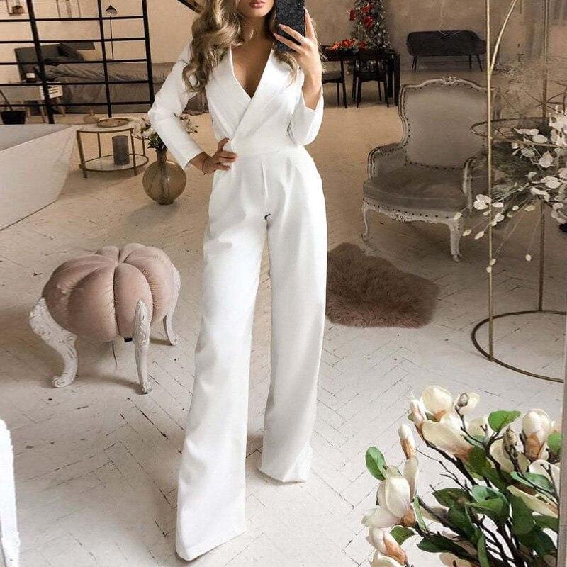 Women Fashion Wide Leg Party Playsuit Overalls casual Solid Jumpsuits