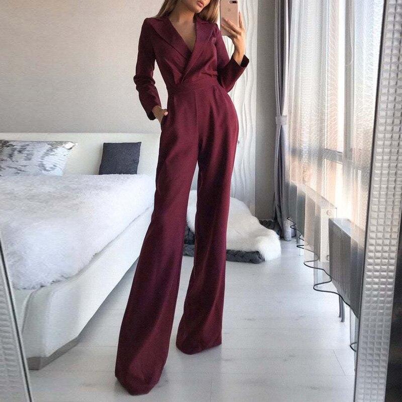 Women Fashion Wide Leg Party Playsuit Overalls casual Solid Jumpsuits