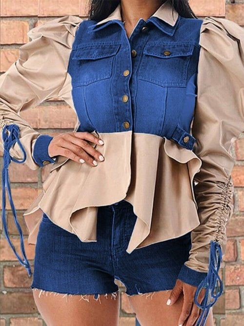 Long Sleeve Denim Patchwork Chic Jacket Tops