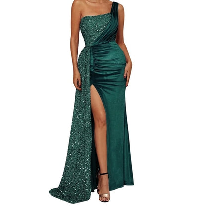 High End Fish Tail Banquet Temperament  Single Shoulder Dress