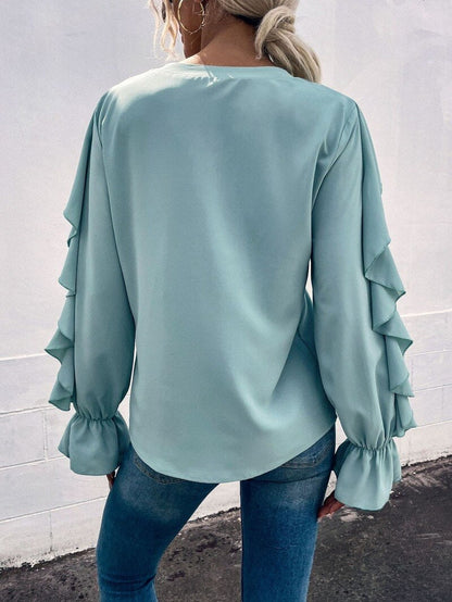 Casual Ruffled V-Neck Full Sleeve Shirt