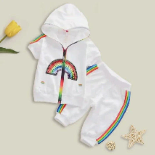 Summer Children Sequined Rainbow Zipper up with Hood for Girls