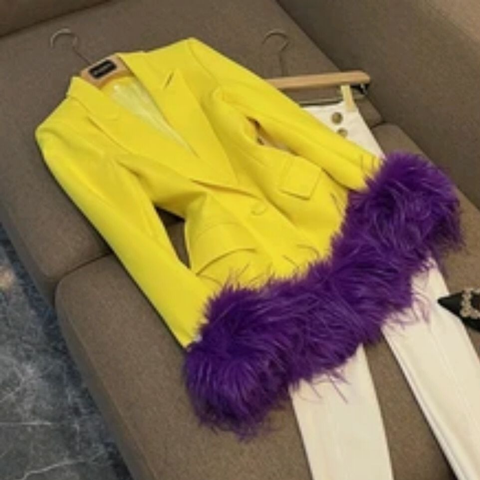 High Quality Lady  elegant blazer dress with feathers