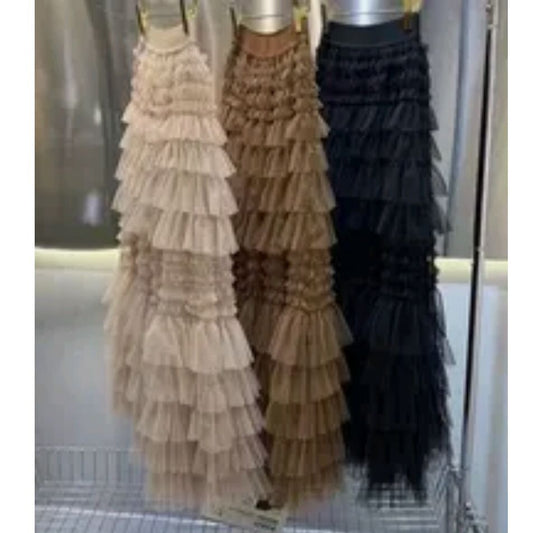 Spring Summer Fashion Skirt elastic waist pleated elegant skirt