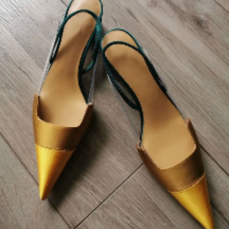 New Fashion Microfiber gold  and teal green Heels