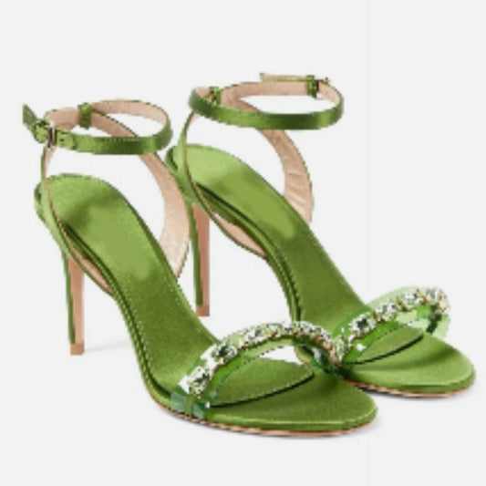 Green High End Rhinestones Heels