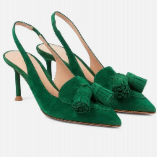 Green Suede Pointed Toe Shoe