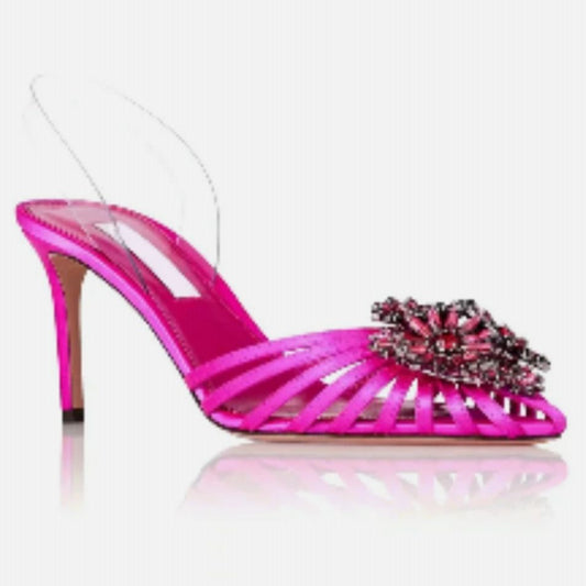 Hot Pink Satin Pointed Shoe